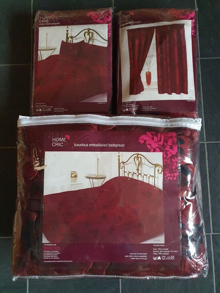 Home Chic colour woven jacquard matching bedding set (Double Duvet, Bedspread, Curtains) 