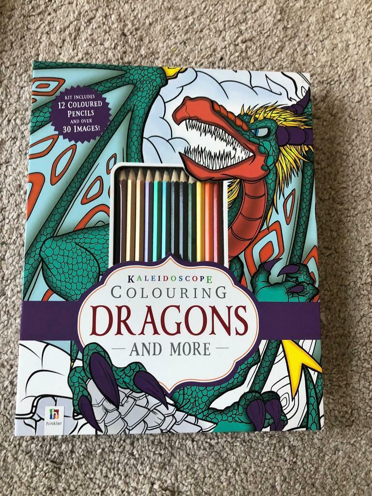 image for Dragons and more activity colouring book with colour pencils new 