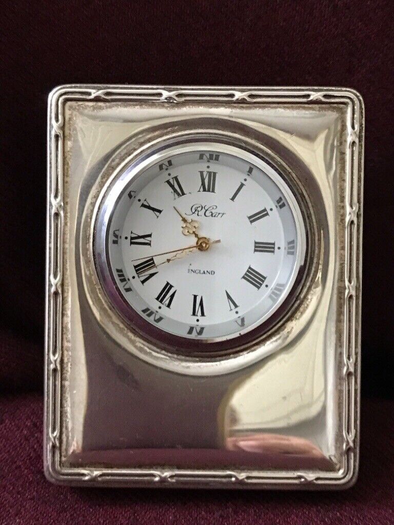 image for Silver Travel Clock- velvet backed. English made.