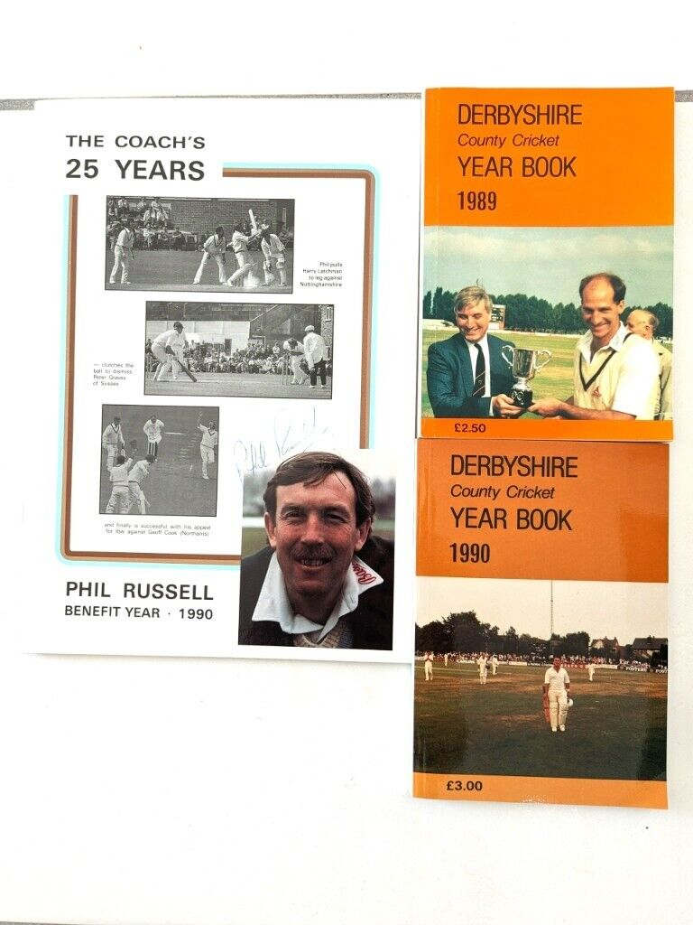 image for DERBYSHIRE CRICKET CLUB PHIL RUSSELL BENEFIT YEAR 1990 SIGNED YEARBOOK 1989 1990