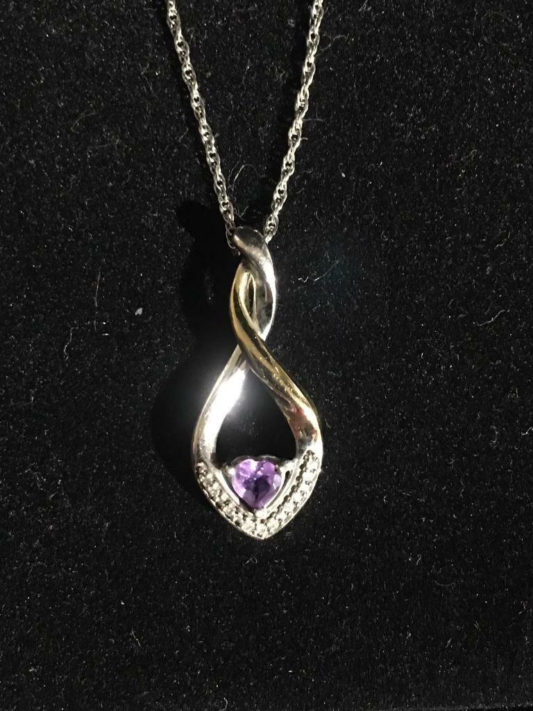image for Beautiful Sterling Silver and Yellow Gold Necklace with Amethyst Stone