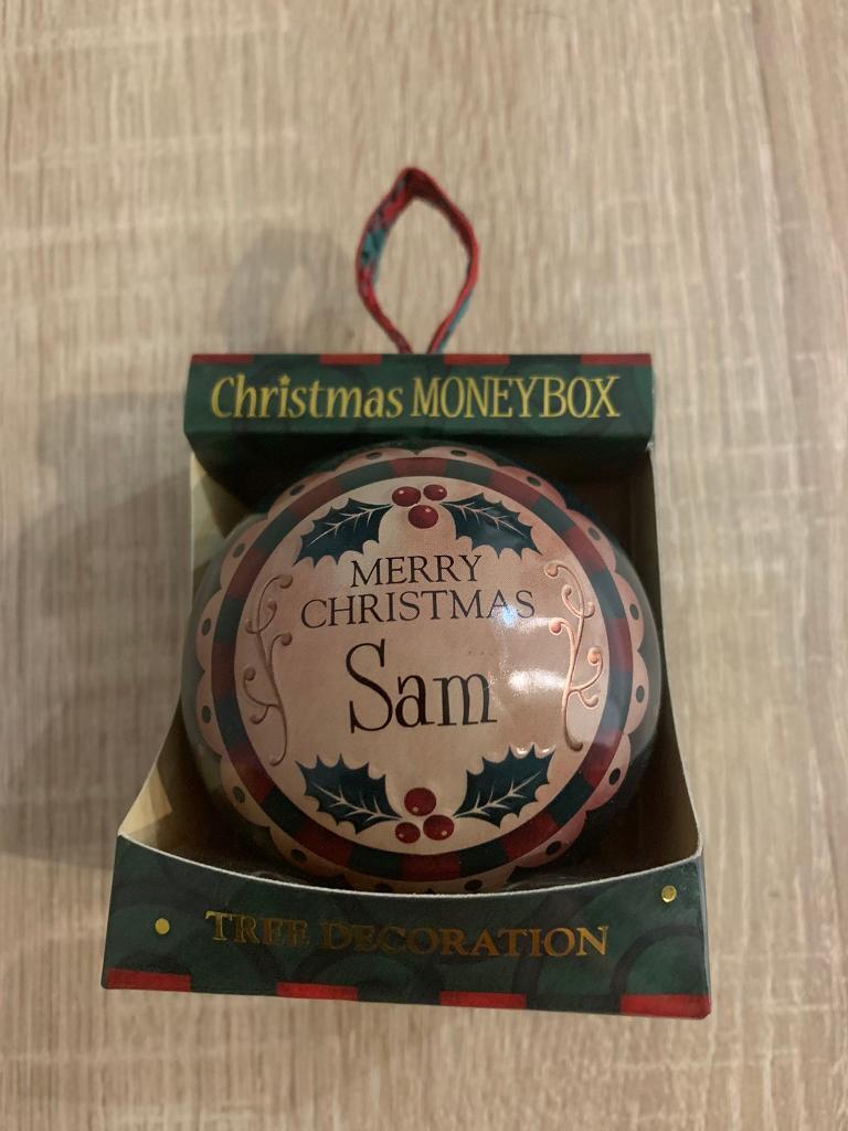Sam Personalised Christmas Tree Money box Bauble 