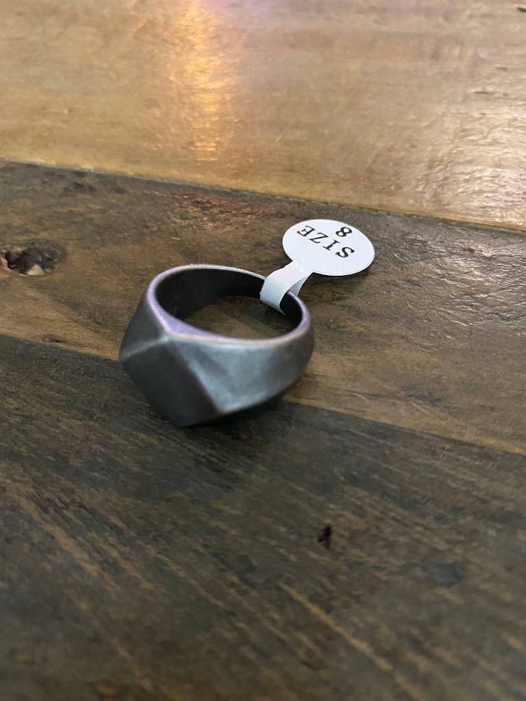 Unisex Men's Quadrangle Stainless Steel  Vintage Oxidation Gray Rustic Aged Signet Ring