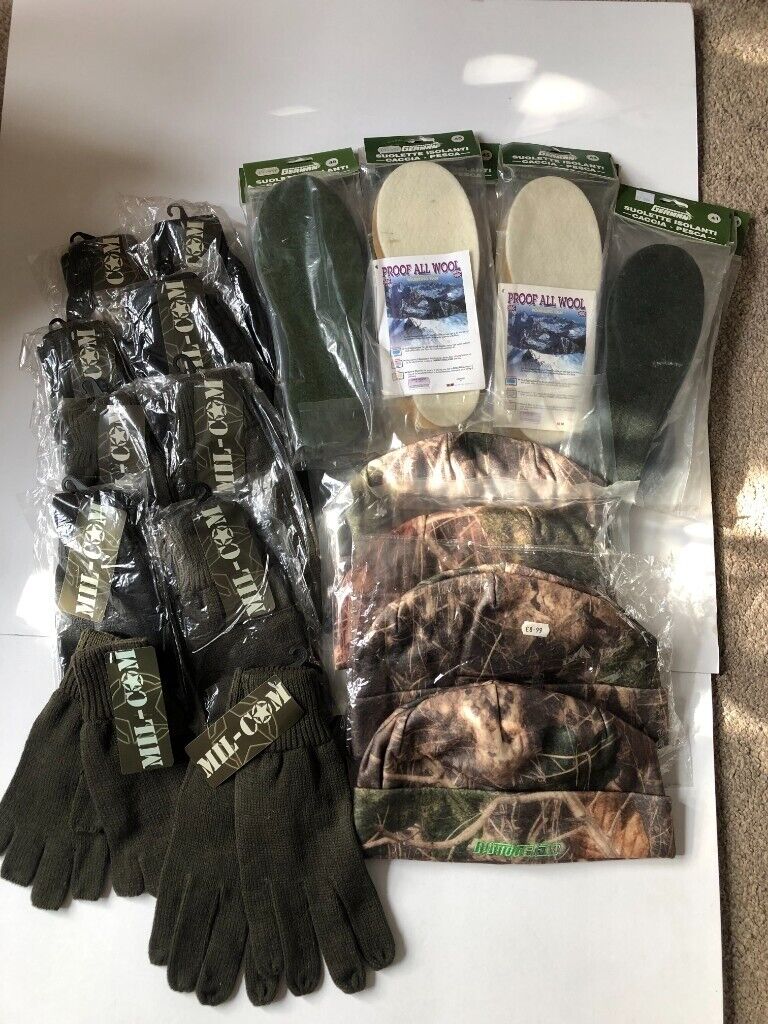 New Bundle 25 Assorted Mens Gloves, Hats & Insoles ideal for Fishing, Hiking, Camping