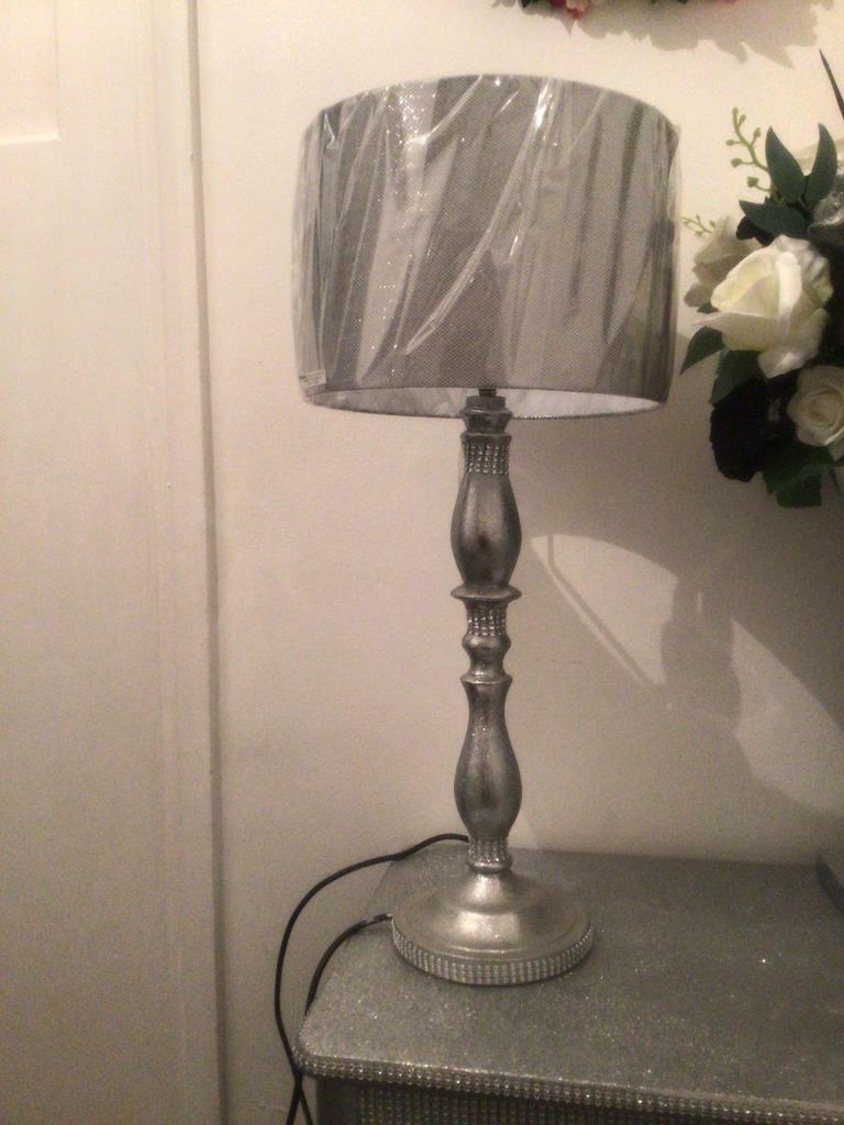 Silver bling tall table lamp brand new shade free delivery | in Southsea,  Hampshire | Gumtree