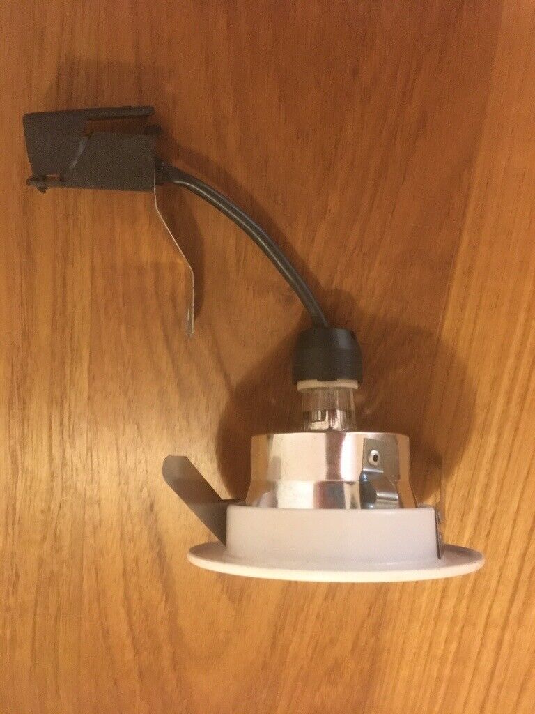 Four new unused ceiling recessed downlight light fittings with bulbs - GU10 LED compatible