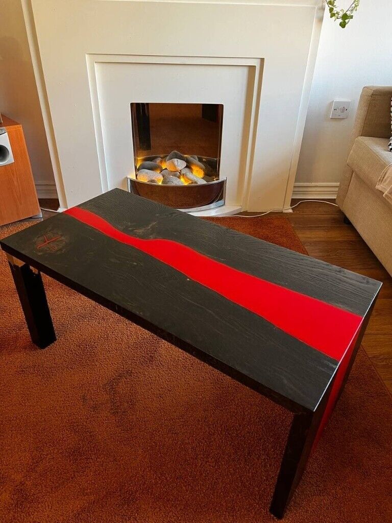 Bespoke Handmade Ebonized Oak Resin Waterfall Coffee table