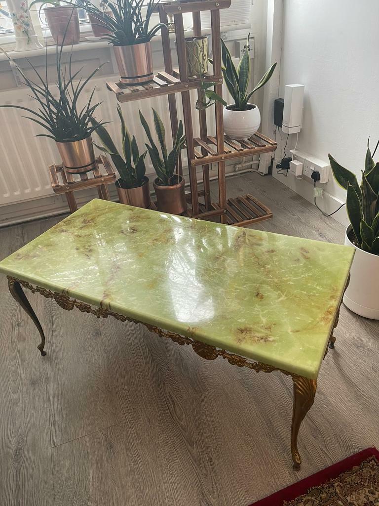 Antique green marble effect coffee table