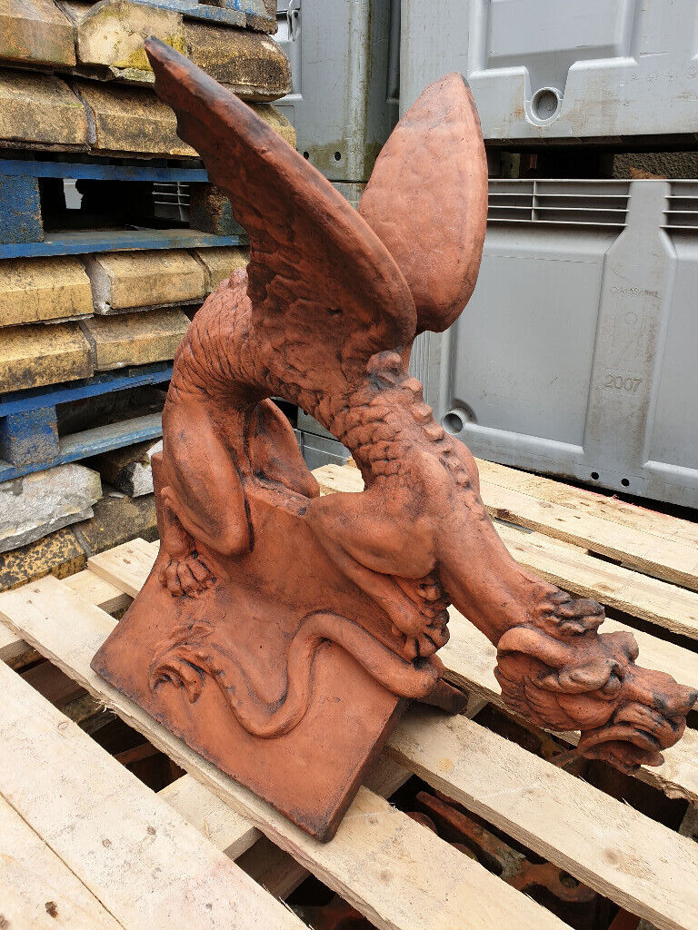 image for Large Dragon Angled Roof Ridge Tile Finials Stone Garden Ornament