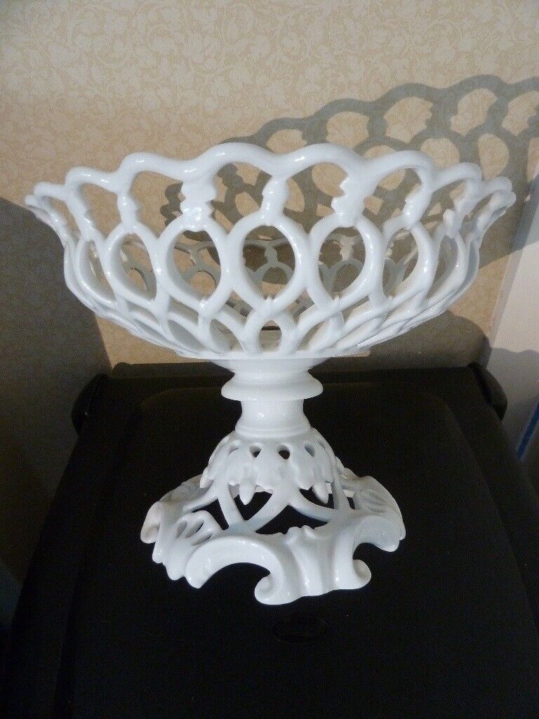 Vintage Porcelain Pedestal Lattice Work Bowl