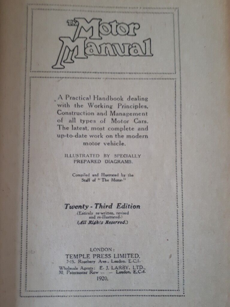 image for The Motor Manual 23rd Edition. 1920 