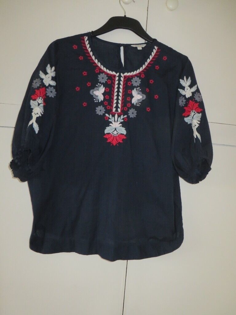 Monsoon 100% cotton navy top size Large AS NEW