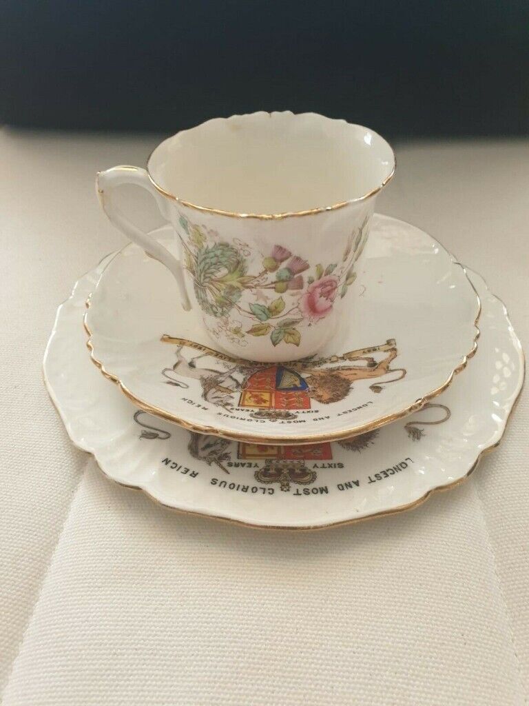 Foley 1897 Queen Victoria diamond reign china cup saucer and plate