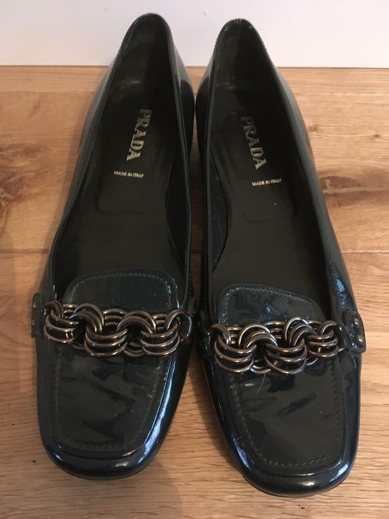 image for Gorgeous Prada dark green patent leather shoes. Size 36 but come up large. 