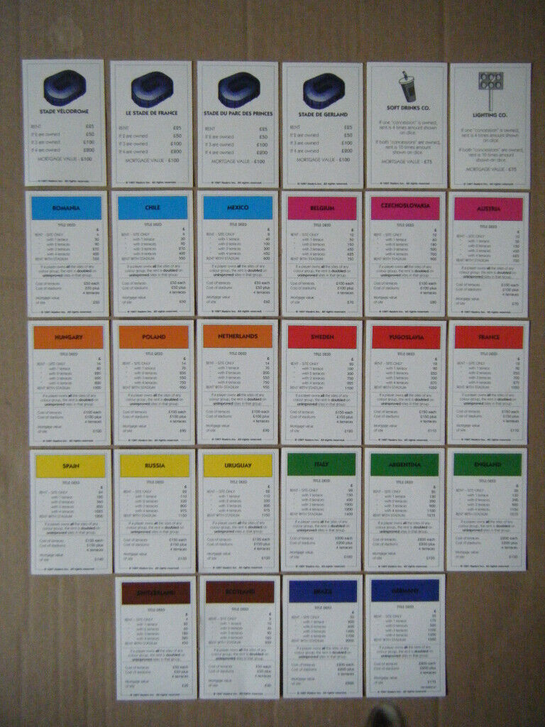 Monopoly (WORLD CUP FRANCE 98 EDITION). By Waddingtons / Hasbro. Complete.lete
