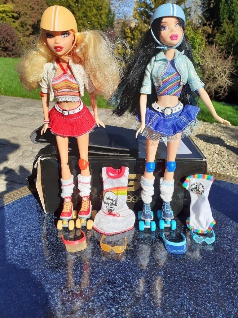 RARE 2006 Barbie My Scene Roller Girl Nolee and Kennedy Dolls 