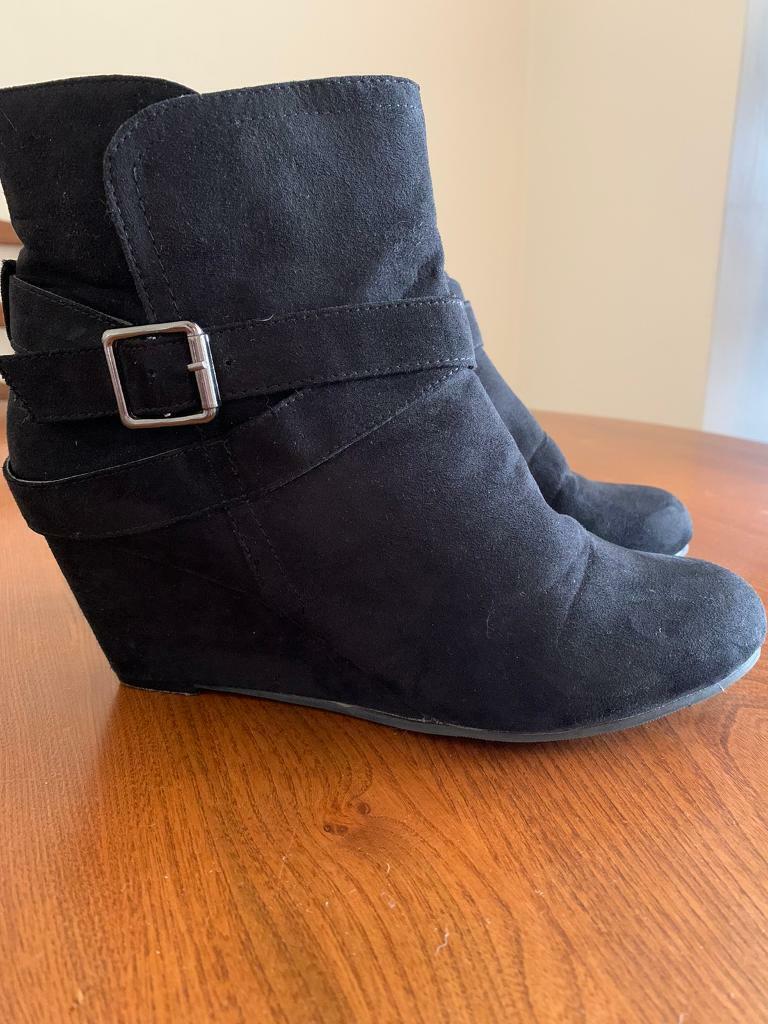 image for BLACK SUEDE EFFECT WEDGE BOOTS 