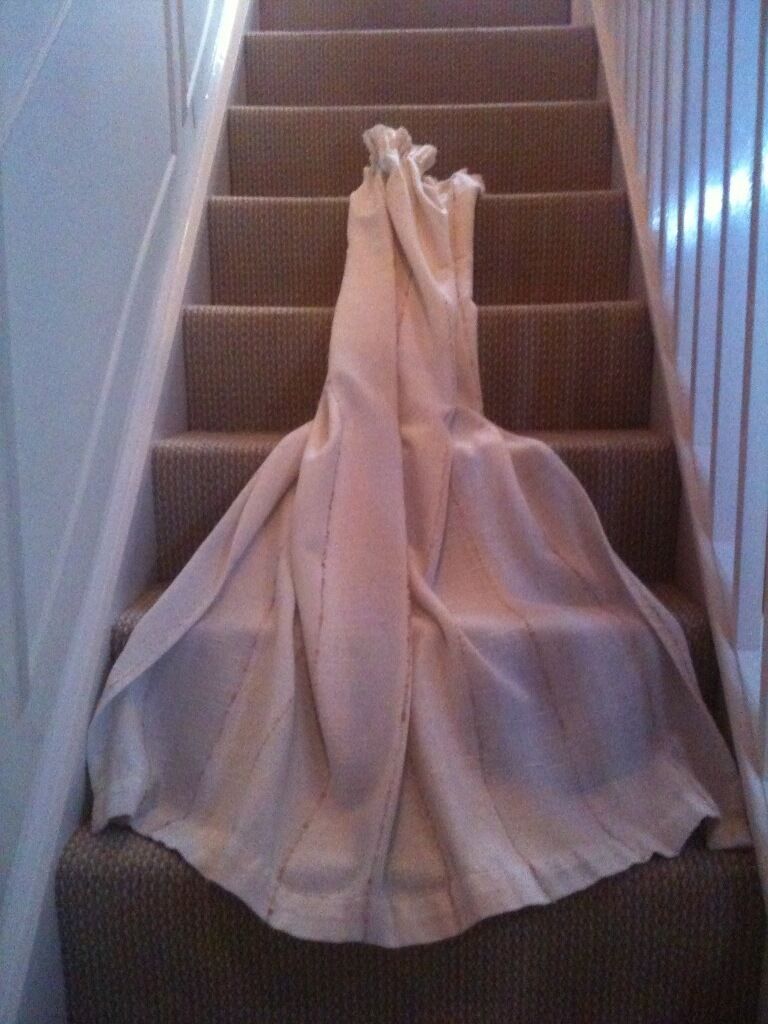 CURTAINS CREAM WITH BIEGE STRIPE 58 inches long 43 wide each curtain 
