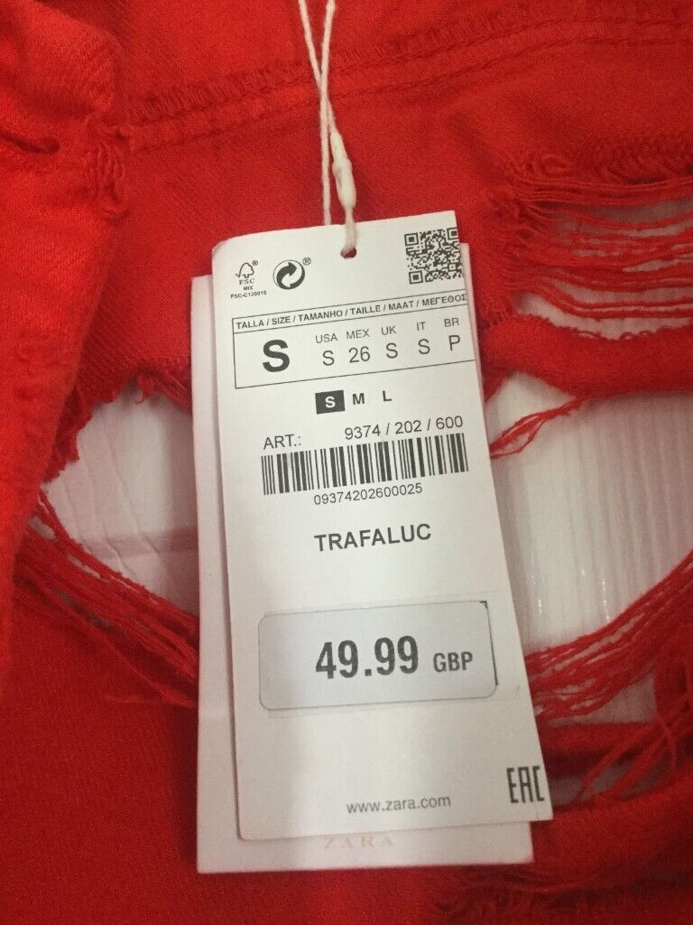 Zara red denim distressed jacket - still with tags