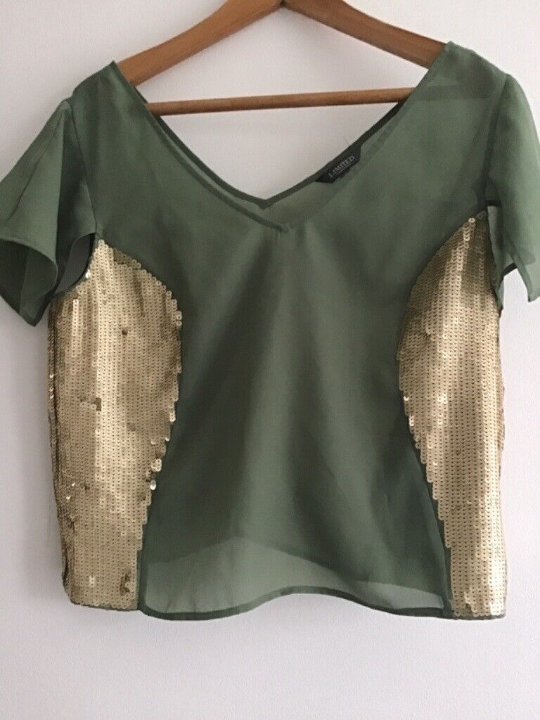 image for Olive green sequence top m&s size 12