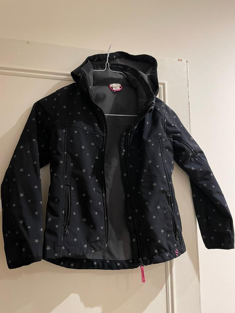 image for Black kids H&M waterproof jacket with hood 8-9 y