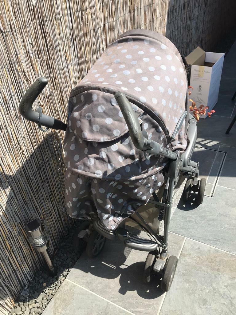M&P’s Mama & Papas Grey Polka dot Pliko Pramette including car seat and base - Ipswich