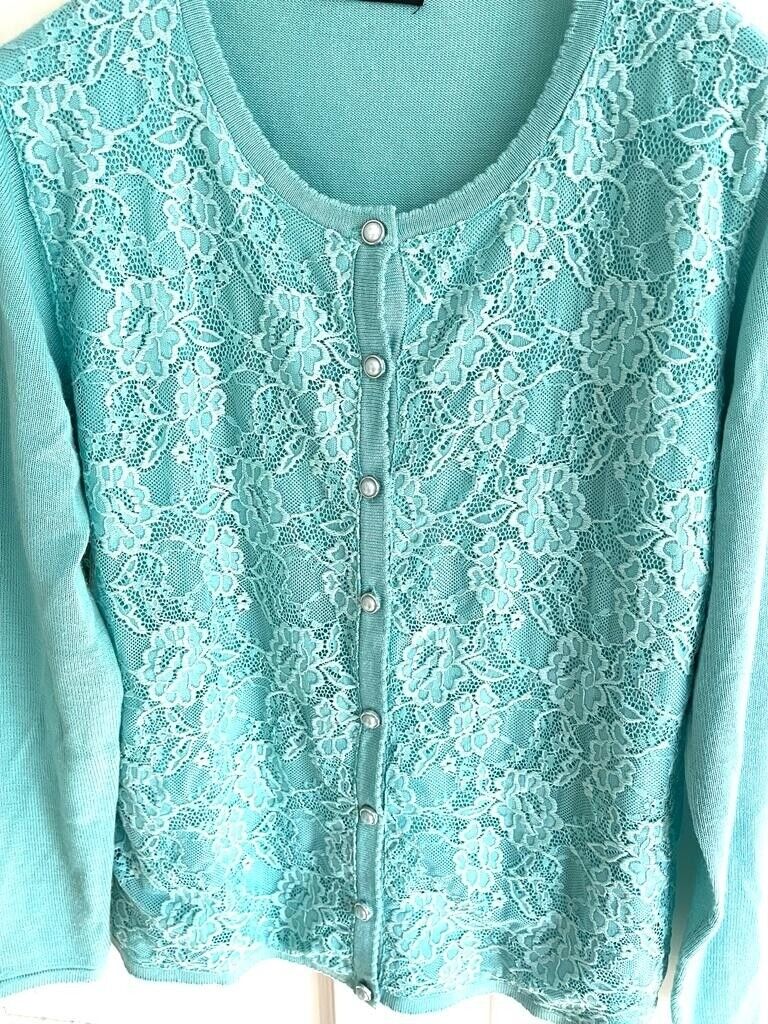 Brand New without tags Bonmarche Collection aquamarine lace overlay cardigan