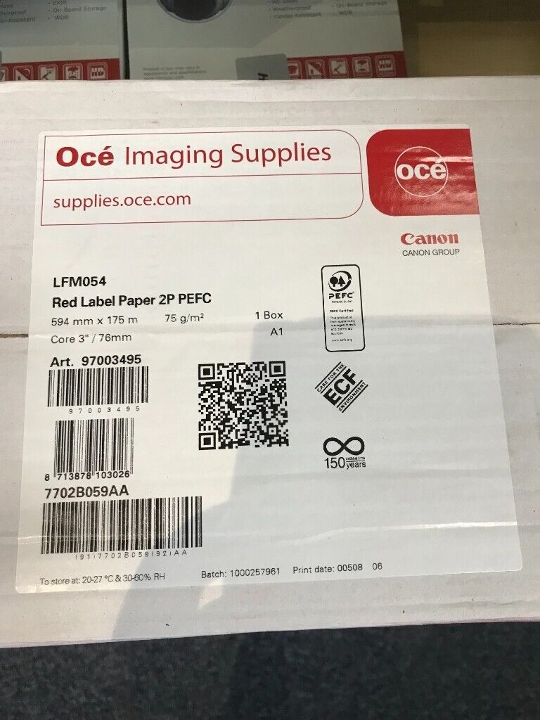 CANON OCE RED LABEL PAPER 2PPEFC A1 FOR PRINTERS OFFICE X 2 ROLLS