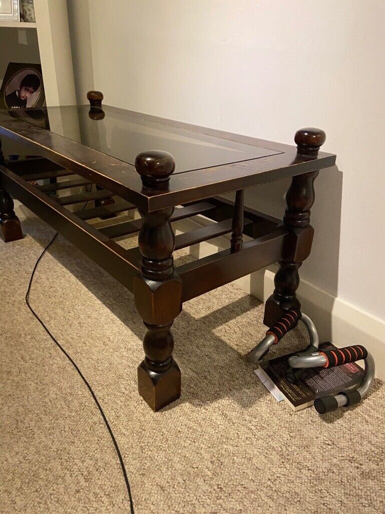 Hard wood table with glass 
