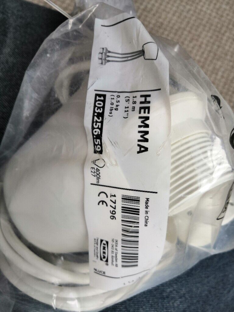 Brand new HEMMA Triple cord set, white1.8 m
