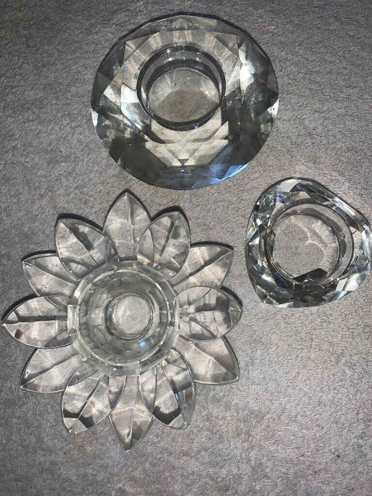 image for 3 x Various Crystal / Glass Candle Holders IP1