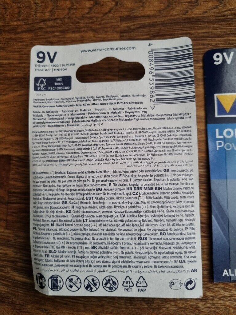 Varta E-Block 9-V Long Life Alkaline Battery x4
