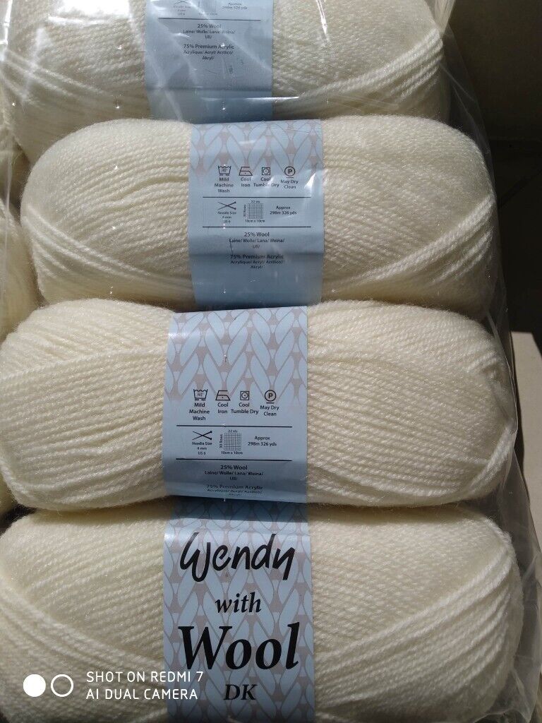 Wendy with Wool 5X100 Gram Balls 20% Pure Wool Double Knitting Various Colours