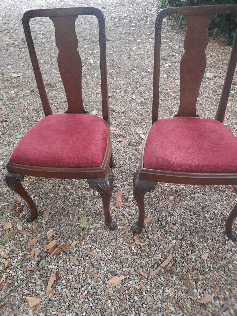 2 High Back Vintage Cabriole Leg Wood Chairs