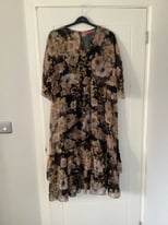 image for Size 18 Black/Brown Floral V Neck Print Dress with separate black slip