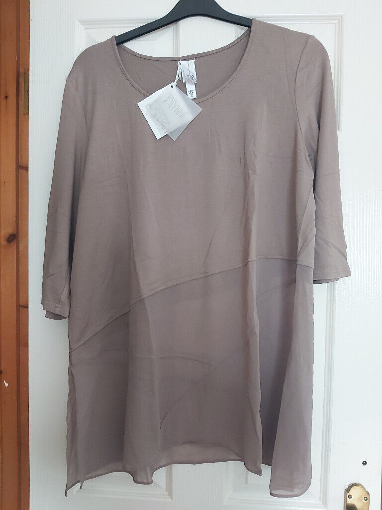 WynneLayers Scoop Neck Mixed Media 3/4 Sleeve Top XL -Latte or Ivory available