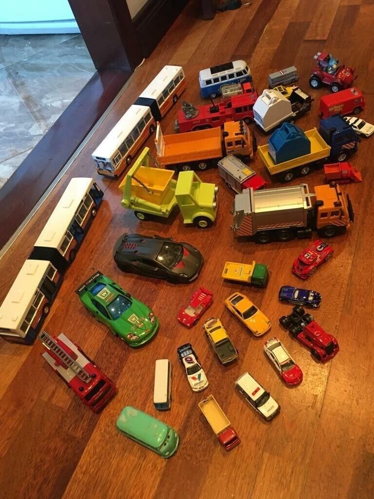 Collection of Toy Cars, Trucks and Buses