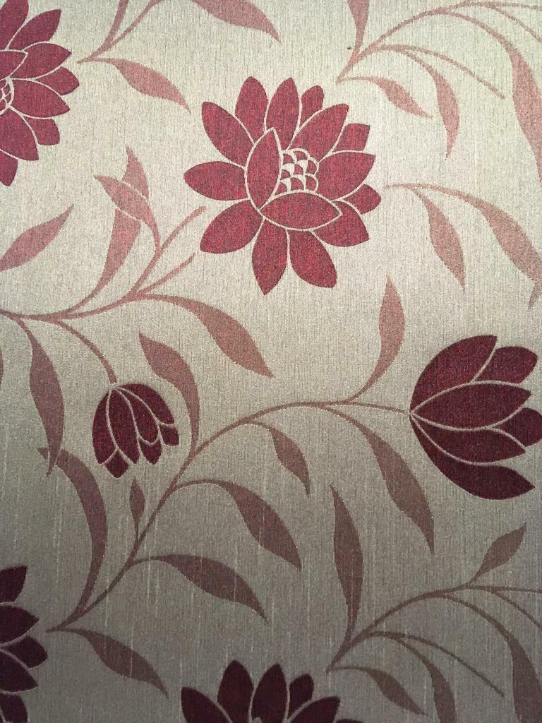 Quality gold & cranberry red damask material blackout roller blind