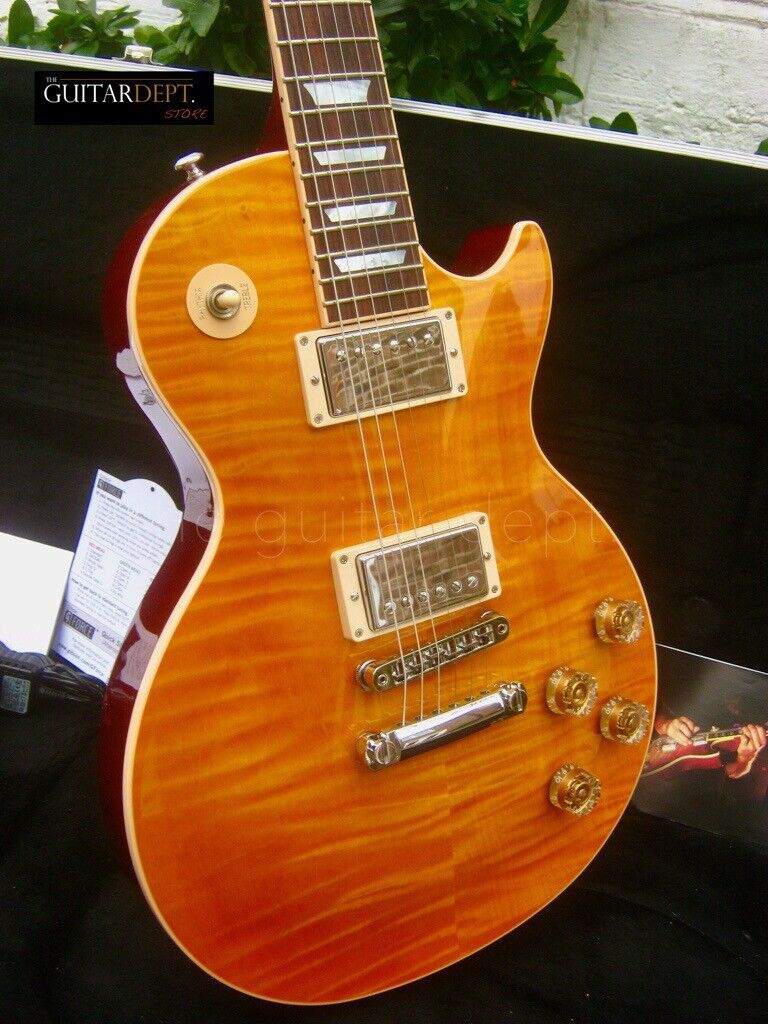 ♚GORGEOUS♚2015 Gibson Les Paul STANDARD 100th Anniversary ♚Mother of Pearl♚ AMBER CANDY AAA FLAME