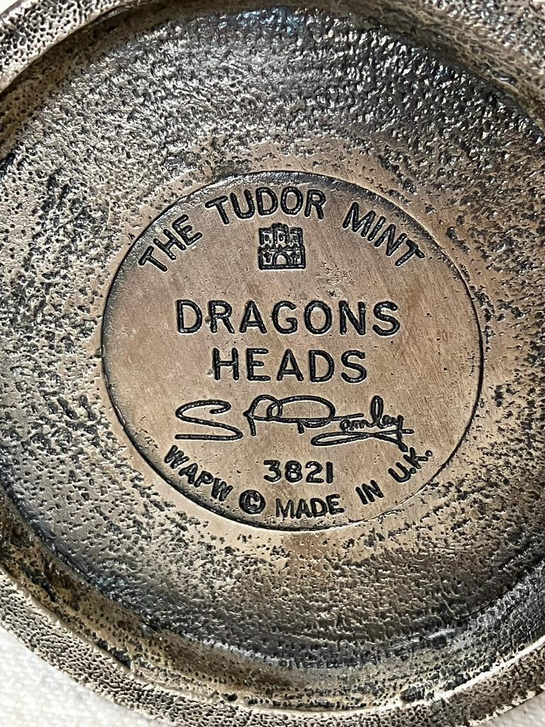 Myth and Magic Tudor Mint Pewter Sculpture DRAGONS HEADS 3821 Collectable