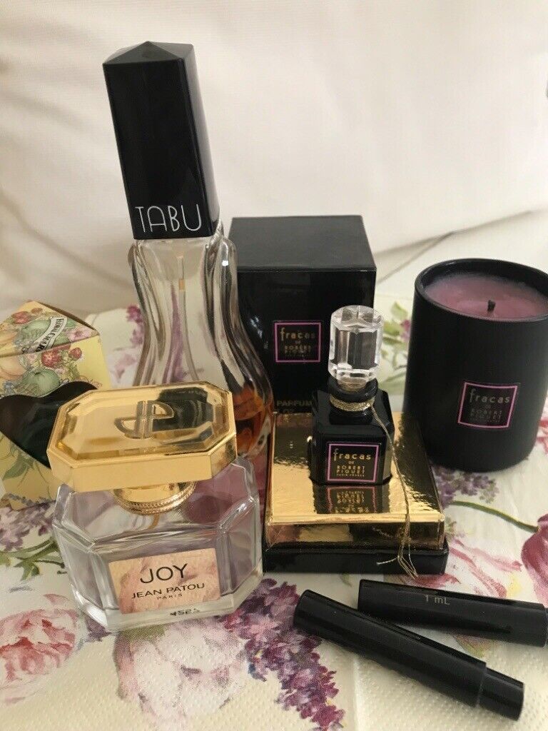 image for Perfume bottles- empty Patou’s Joy & Dana’s Tabu  - 1/4 full. Also “ fracas “ bottles.