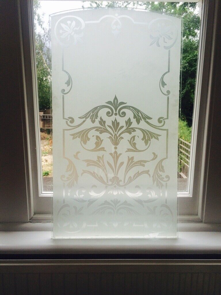Beautiful, genuine, antique, art nouveau, etched glass door / window / cupboard panel.