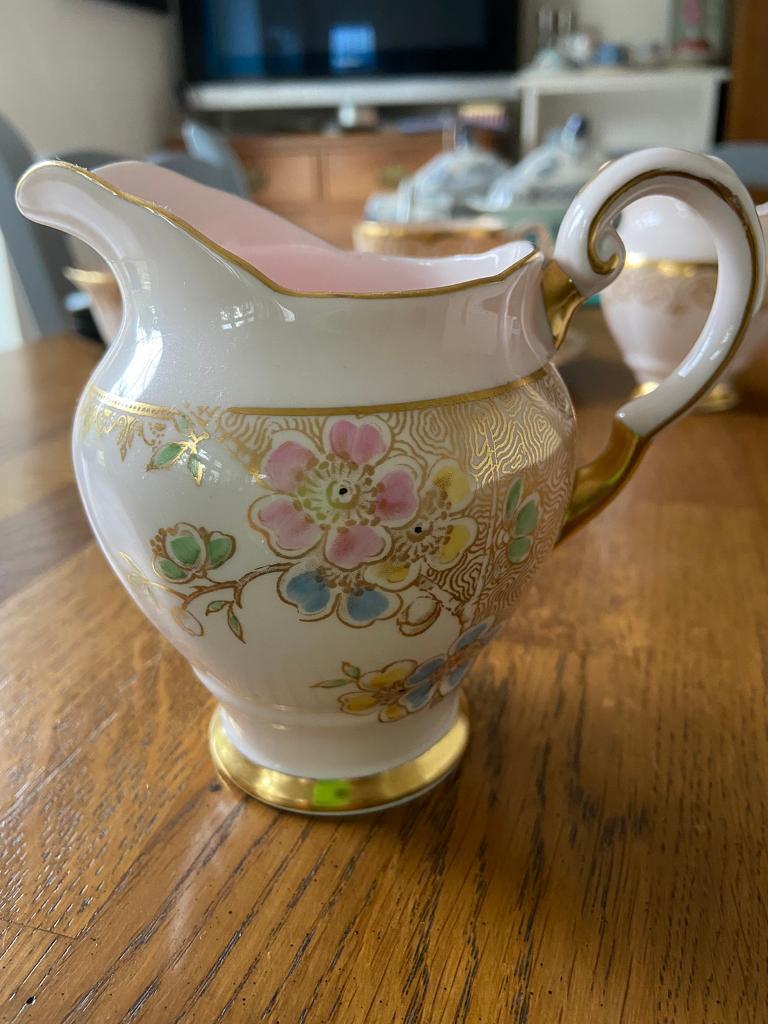 image for Vintage Plant Tuscan pale pink and gilt with flower design milk / cream jug Art Deco style.