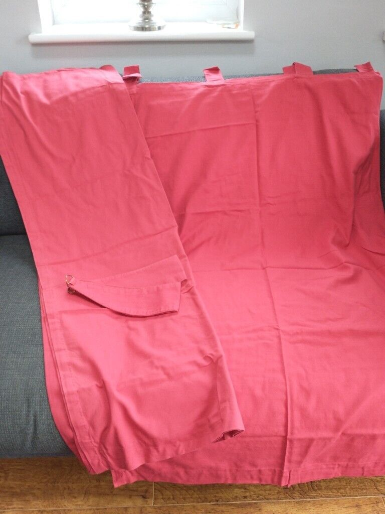 image for Red 'Tab Top' curtains with tie backs