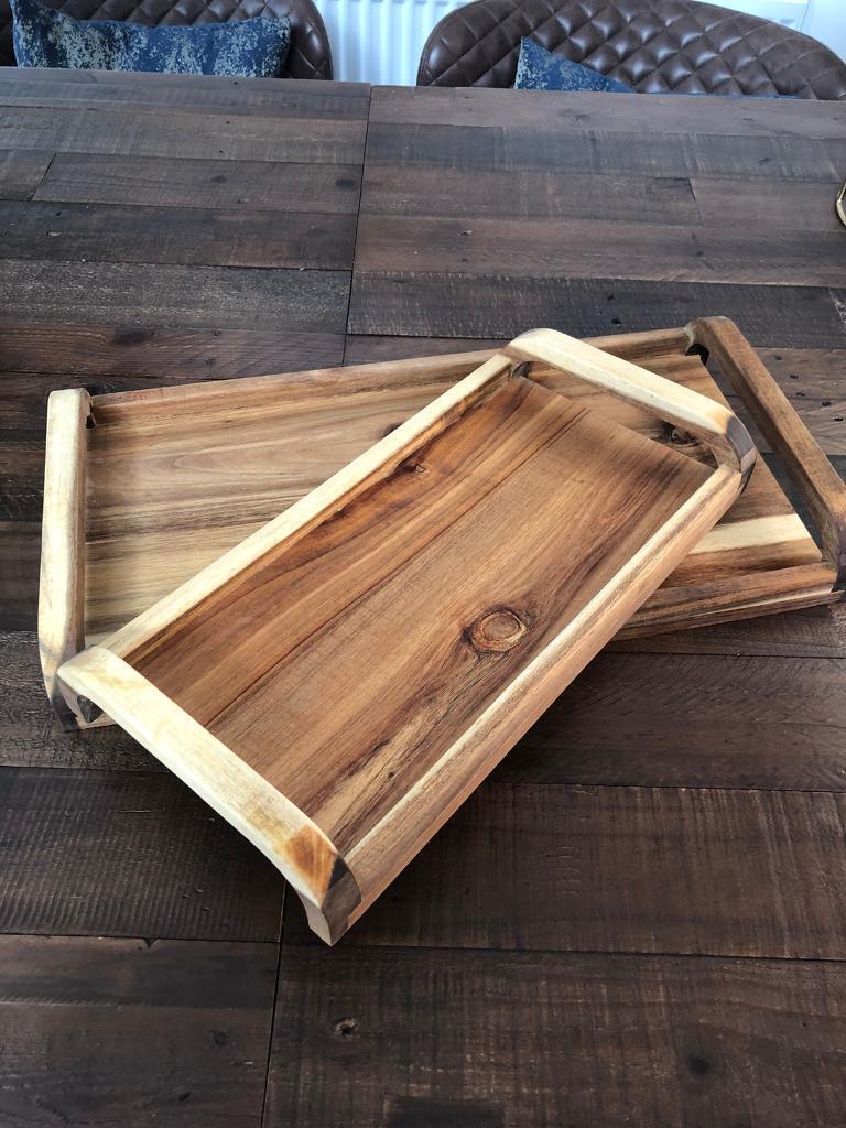 New- Set of 2 Zara home wooden trays with handles 