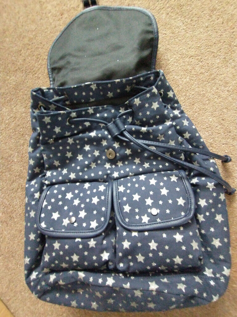 GIRLS BACKPACK - NAVY/SMALL SILVER STARS, NEW, STILL TAGGED. IDEAL GIFT.