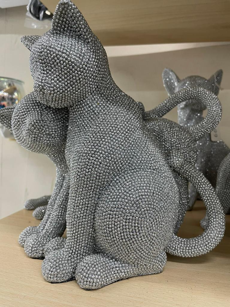 H.20CM silver glitter cuddling cat’s ornament was £29.99 now £15