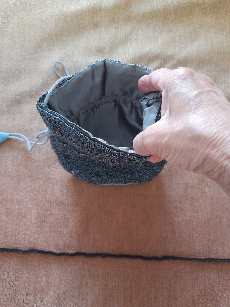 New, grey, handmade evening pouch bag,beaded.