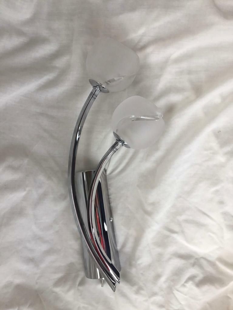 Glass tulip head and chrome wall lights x 4 available 