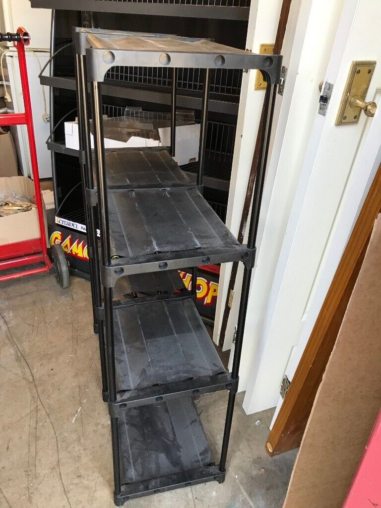 FOUR PLASTIC/MATERIAL DISPLAY STANDS GREEN/BLACK FOR SHOP RETAIL DISPLAY